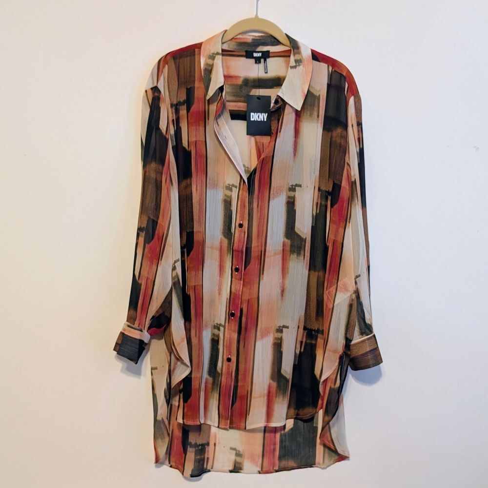 DKNY Multicolor Chiffon Women's Blouse Top Size Large
